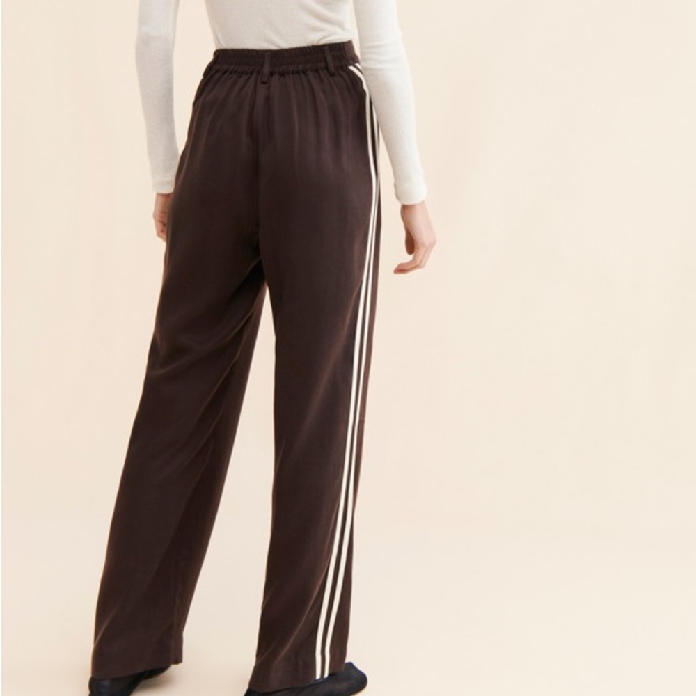Donni Brown Twill Pleated Trouser Striped Track Pants - Picture 2 of 8